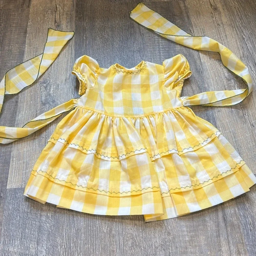 Homemade Baby Yellow Checked Dress with cover one of a kind
